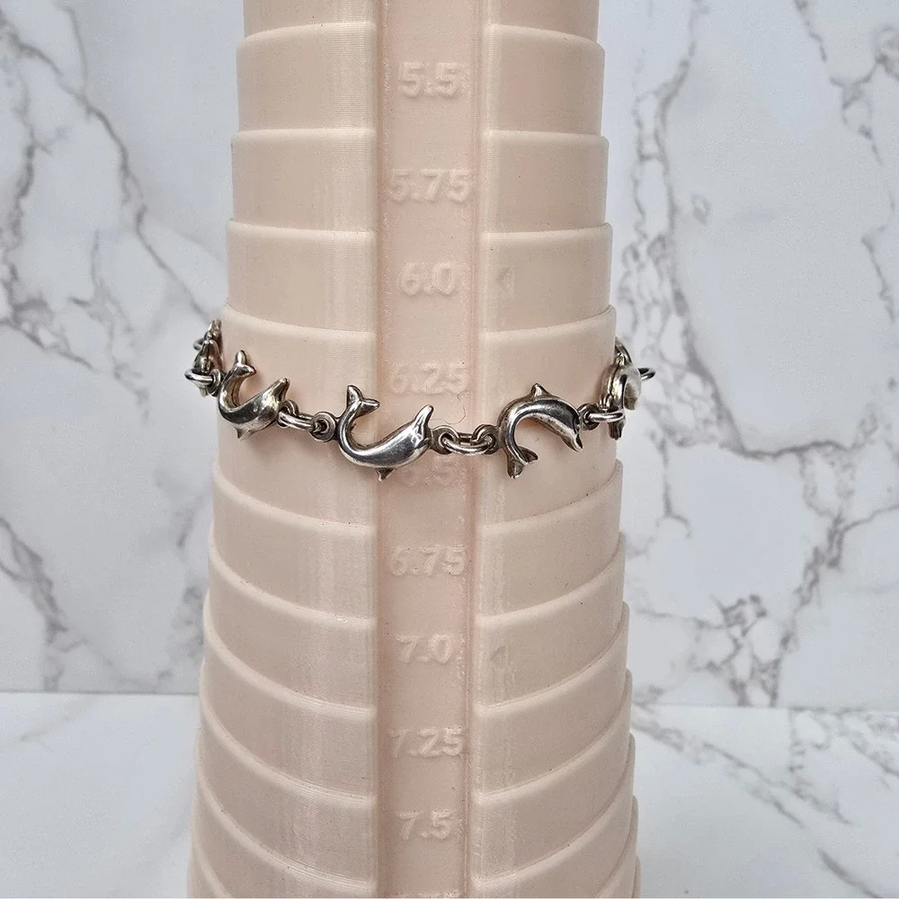 Vintage Italy 925 Sterling Silver Dolphin Link Bracelet 6.25 Inch 6.7g